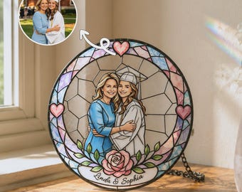 Custom Mother Daughter Suncatcher, Personalized Photo Gift for Mom, Graduation Keepsake