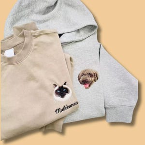 Huisdier geborduurd sweatshirt, geborduurd hondenshirt, sweatshirt gepersonaliseerd gezicht en naam huisdier, huisdierliefhebbers cadeau, cadeau voor moeder, kerstcadeau