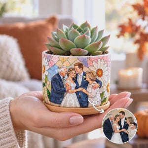 Personalized Family Photo Planter, Custom Ceramic Succulent Pot for Mom or Grandma, Family Photo Gift for Christmas