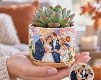 Personalized Family Photo Planter, Custom Ceramic Succulent Pot for Mom or Grandma, Family Photo Gift for Christmas