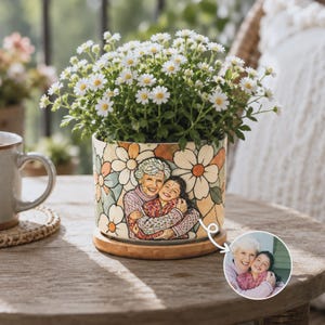 Personalized Nana Photo Flower Pot, Ceramic Succulent Pots for Mom or Nana Birthday, Gardening Gifts for Her, 50th Wedding Anniversary