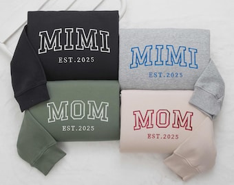 Bluza z haftem dla mamy, spersonalizowana bluza z kapturem dla mamy z imionami dzieci, strój na ogłoszenie ciąży, prezent świąteczny dla świeżo upieczonej mamy