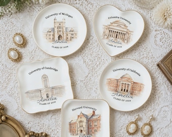 Personalized College Ceramic Jewelry Ring Dish, Custom University Trinket Tray Plat, Class of 2026 Graduation Gift, Grad Gifts For Daughter
