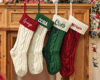 Christmas Family Stocking With Name, Custom Embroidered Knitted Christmas Stocking, Monogram Stocking, Family Gifts, Holiday Decor Gift