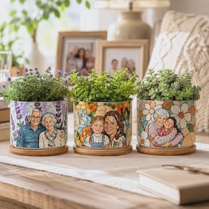 Personlig blomkruka med foto av mormor, suckulentakrukor i keramik för mamma eller mormors födelsedag, trädgårdspresenter till henne, 50-års bröllopsdag