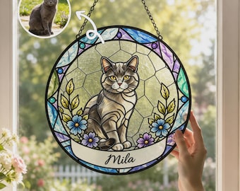 Cat Suncatcher Memorial Gift, Custom Pet Portrait Glass Suncatcher, Pet Loss Gift, Housewarming Gift, Dog Remembrance Memorial Gift