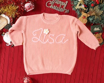 Baby Name Sweater, Embroidered Name Knit Sweater, Baby Shower Gift, Custom Knit Kid Sweater, Newborn Gift, Gift for kids