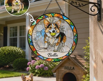 Custom Pet Portrait Glass Suncatcher, Personalized Memorial Keepsake, Dog Cat Remembrance Art