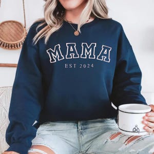 Custom Embroidered Mama Sweatshirt With Kids Name, Mom Sweatshirt Embroidered, Gift For New Dad Mom,Mothers Day Gift, Pregnancy announcement