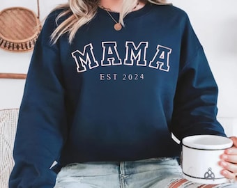 Custom Embroidered Mama Sweatshirt With Kids Name, Mom Sweatshirt Embroidered, Gift For New Dad Mom,Mothers Day Gift, Pregnancy announcement