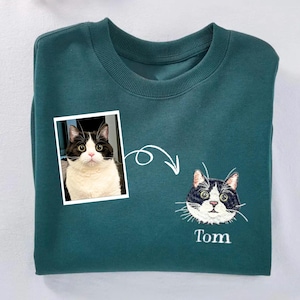 Custom Cat Embroidered Sweatshirt, Custom Embroidered Dog Hoodie, Personalized Pet Face and name Sweatshirt, Pet Lovers Gift, Gift for Mom
