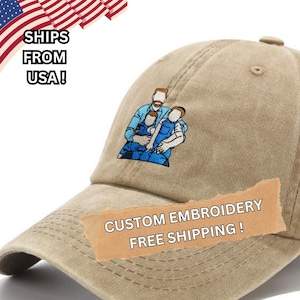Custom Embroidered Portrait from Photo Cap,Personalized Photo Vintage Baseball Hat,Gift For New Dad Mom,Your own text monogram,Bachelorette