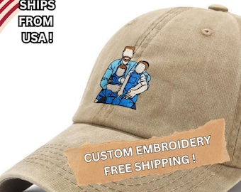 Indywidualnie haftowany portret z czapki ze zdjęciem, spersonalizowana czapka baseballowa ze zdjęciem vintage, prezent dla nowego taty i mamy, własny monogram tekstowy, wieczór panieński