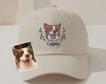 Custom Embroidered Pet Hat, Personalized Dog & Cat Photo Dad Cap, Pet Portrait Baseball Hat, Gift for Dog Mom Dad, Pet Lover Gift