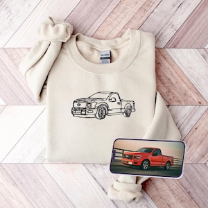 Personalized Car Embroidered Sweatshirt, Custom Car Photo Embroidered Hoodie, Classic Truck Portrait, Car Lover Gift For Him, Gift For Dad