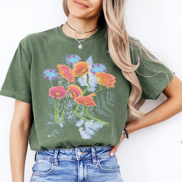 Cottagecore Meets Weirdcore Botanical Comfort Colors T Shirt Avant-garde take on Vintage Pressed Flowers Tee Cyanotype style Botanic Tshirt