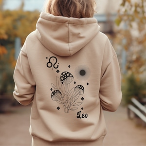 Leo Hoodie  Zodiac Royalty with Leo Astrology Symbol and Night Sky Mushrooms