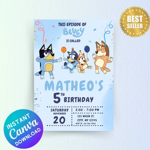 Editablee Dog Birthday Invitation, Custom Birthday Party Invite, Editable Template Canva | Instant download