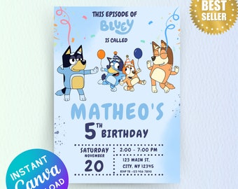 Editablee Dog Birthday Invitation, Custom Birthday Party Invite, Editable Template Canva | Instant download