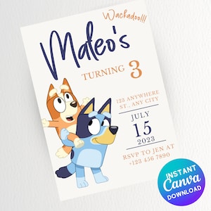 Dog Birthday Invitation, Custom Birthday Party Invite, Editable Template Canva, minimalist Dog Party Template