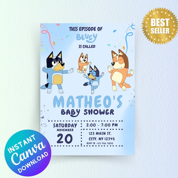 Dog baby shower Invitation, Custom baby shower Party Invite, Editable Template Canva | Instant download