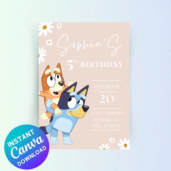 Faire-part d'anniversaire chien, invitation de fête d'anniversaire personnalisée, modèle modifiable sur toile, modèle personnalisé fête de chien