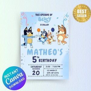 Editable Dog Birthday Invitation, Custom Birthday Party Invite, Editable Template Canva | Instant download