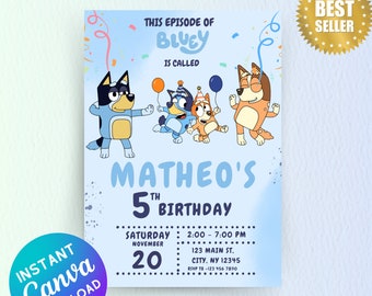 Invitación de cumpleaños editable de Bluey Descarga instantánea