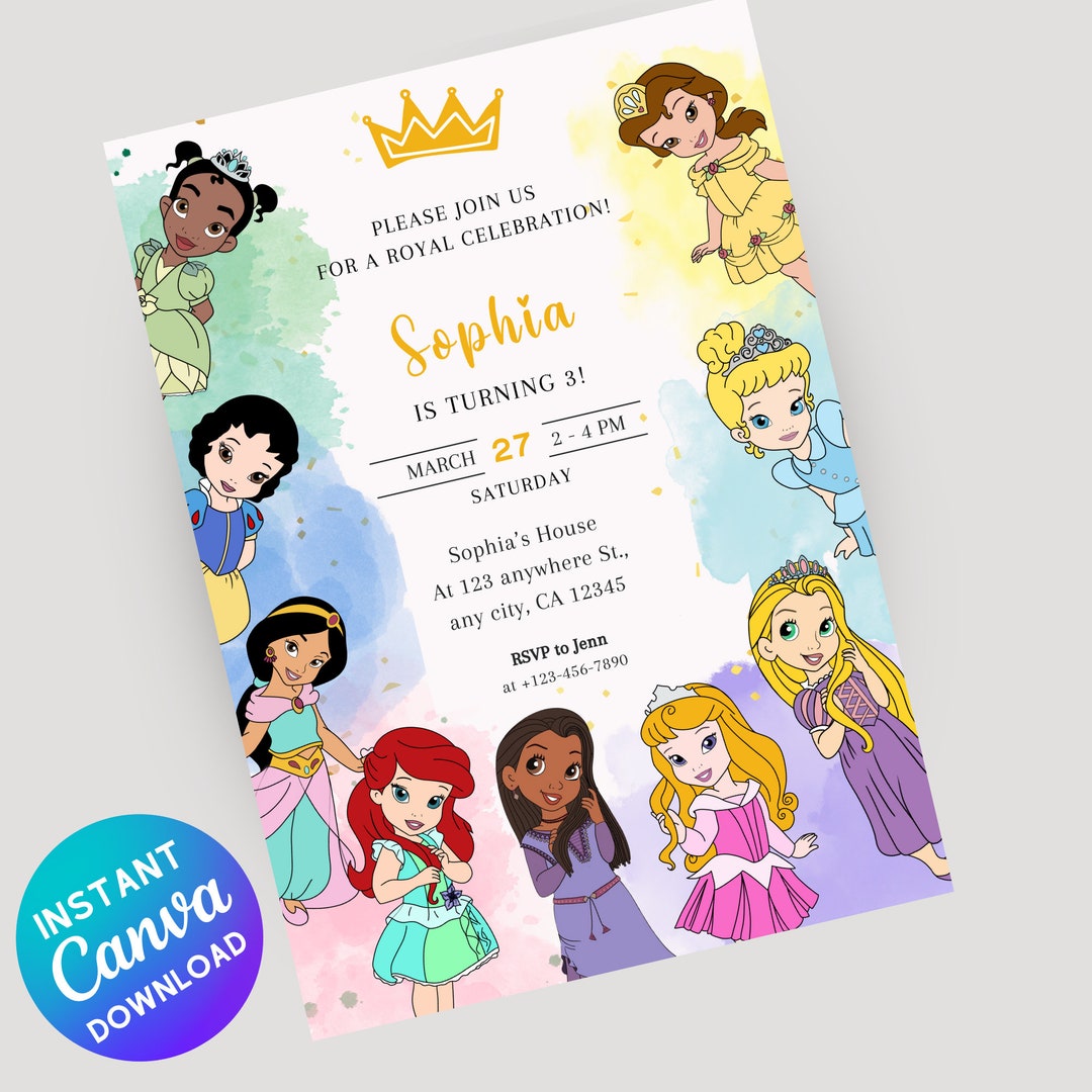 Princess Birthday Invitation Girl Princess Birthday Party Invite Pink ...
