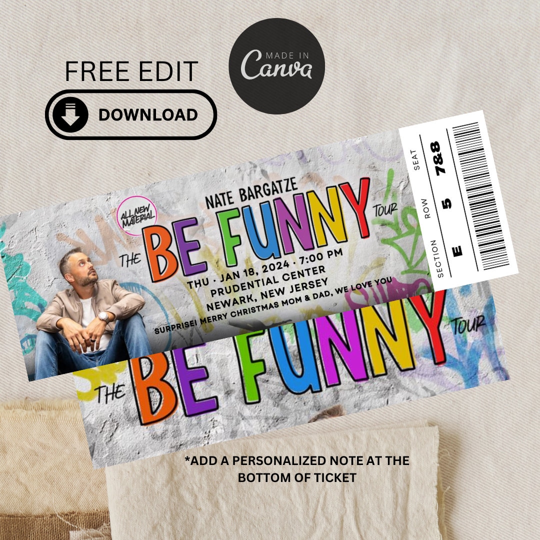Nate Bargatze Ticket, Digital Download Ticket, Be Funny Tour Ticket, Editable Ticket, Ticket