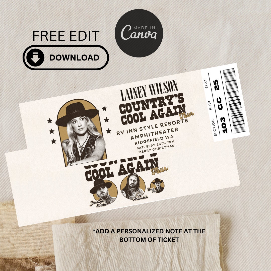 Editable Concert Ticket, Lainey Wilson Ticket, Countrys Cool Again