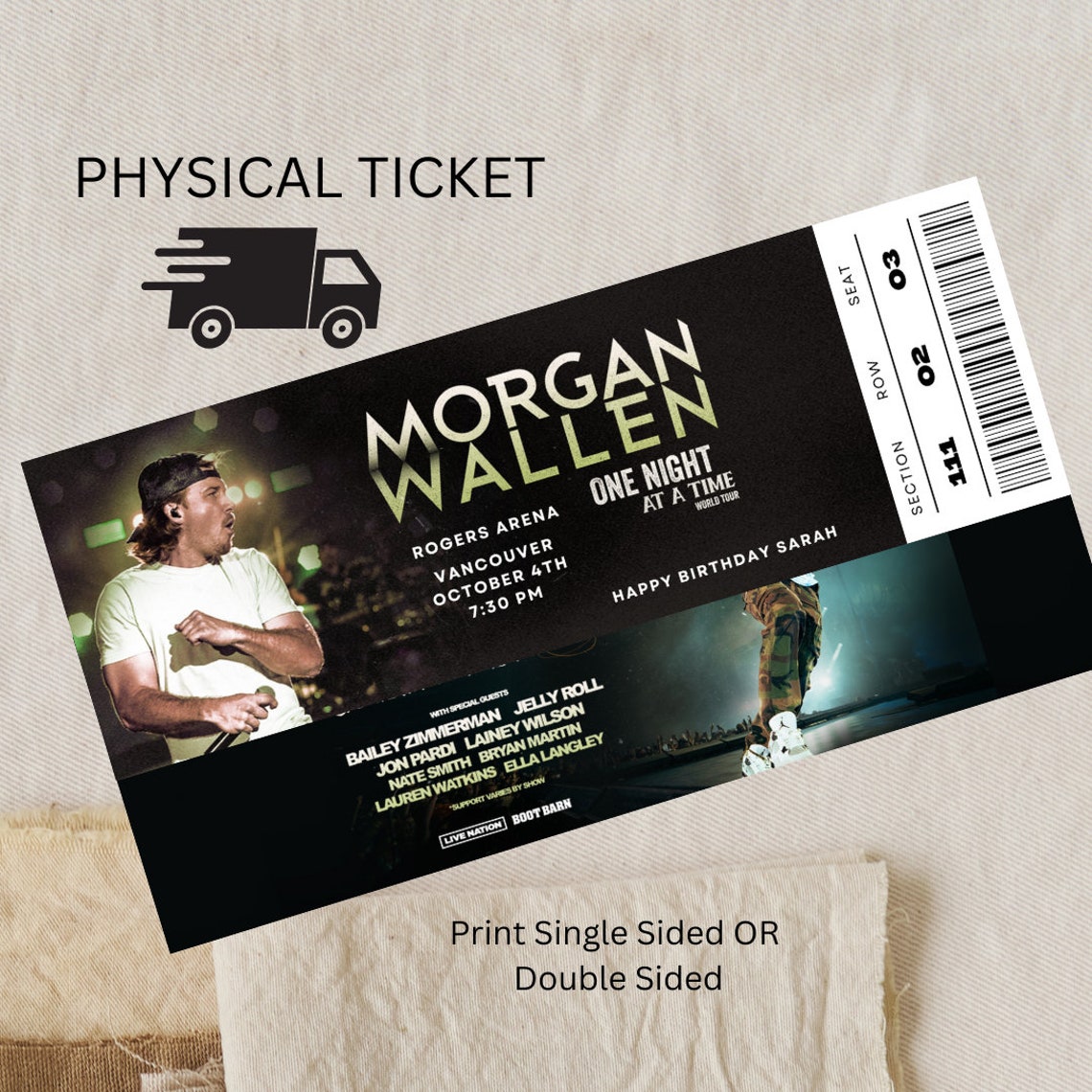 PHYSICAL TICKET Wallen Ticket One Night at A Time Tour Etsy Canada