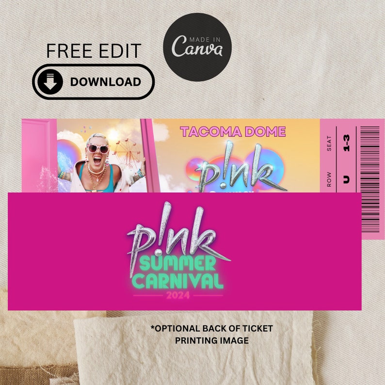Pink Concert Ticket Summer Carnival Tour 2024 Ticket Etsy New Zealand