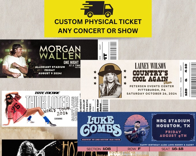 PHYSICAL TICKET, Custom Personalized Concert Ticket, Country Concert Ticket, Sports Ticket, Broadway Ticket, Festival Ticket,Souvenir Ticket