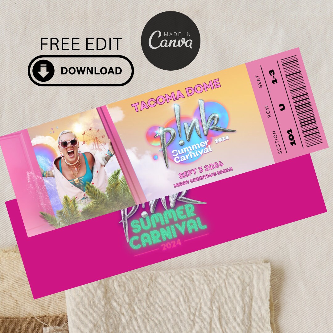 Pink Concert Ticket Summer Carnival Tour 2025 Ticket Etsy