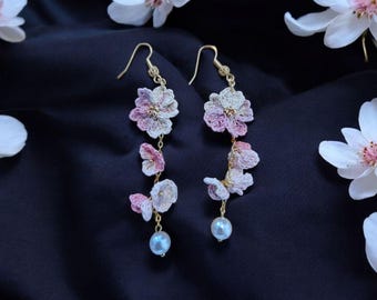 Micro Crochet Cherry Blossoms Earrings