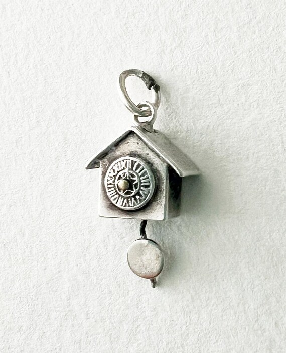 Vintage Silver Pendulum CLOCK CHARM - image 3