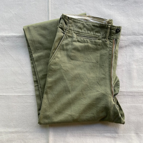 Waist30" Vintage 1960's BSA Cotton Olive Green Trousers Size Small