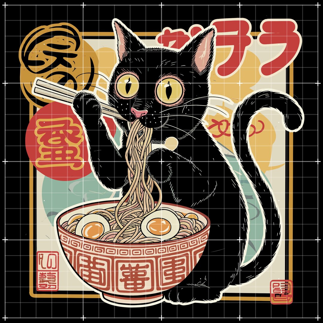 Funny Cat Ramen PNG | Kawaii Japanese Style | Cute Anime Cat Graphic ...