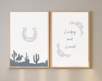 Blue WESTERN cowboy Lucky and Loved Horseshoe Print DOWNLOAD