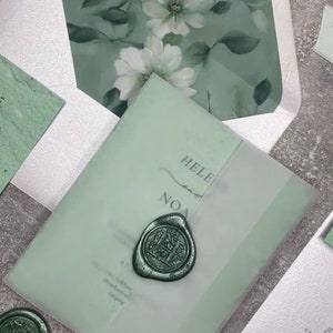 Hochzeit Hochzeitseinladung Büttenpapier Mint / Grün Menükarte Namensschild