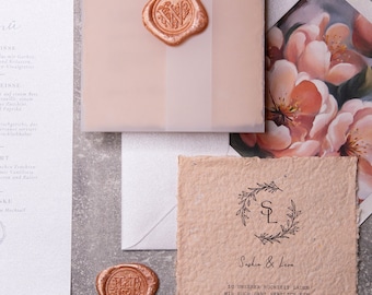 Wedding stationery invitation wedding peach orange menu card name tag