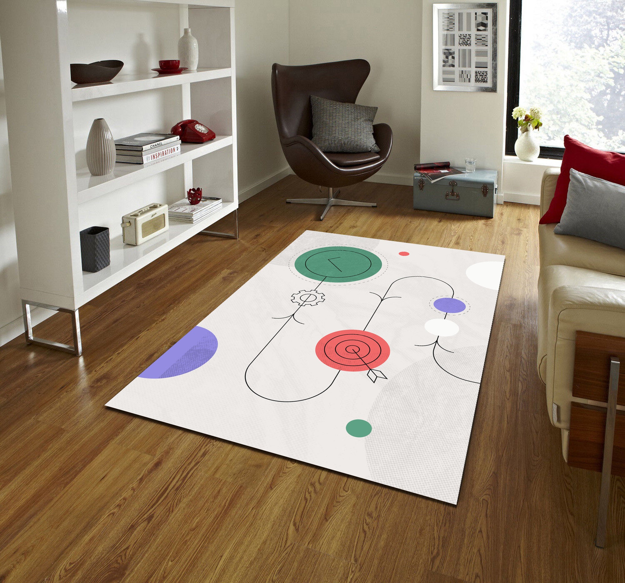 Mid Century Modern Rug, Hand Drawn Mid Century Rug, Mid Century Modern Carpet, Mid Century