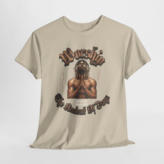 Worship The Ancient Of Days Graphic Tee | Faith - Based Illustration T-Shirt styled flat lay
