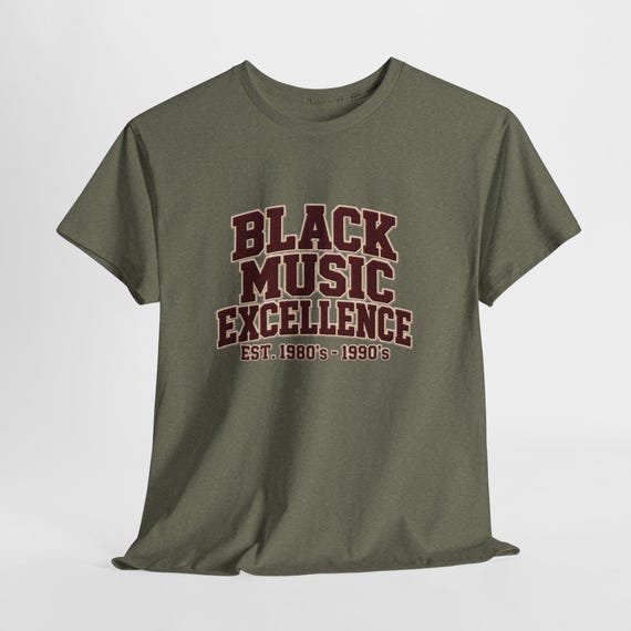 Black Music Excellence 1980s- 1990s Tee | Retro Collegiate Music Typography styled flat lay