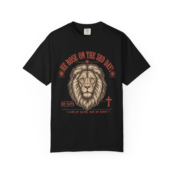 Comfort Colors- "He Rose on the 3rd Day" Faith-Based Lion T-Shirt