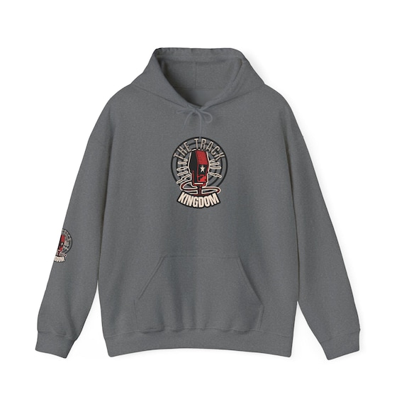 Track Kingdom Emblem Hoodie | Retro Crest Logo on Chest, Back & Sleeves flat product shot