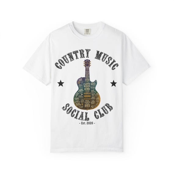 Country Music Social Club T-Shirt | Acoustic Guitar Graphic styled flat lay