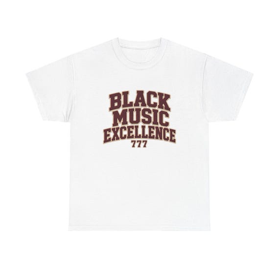 Black Music Excellence 777 Tee | Retro Collegiate Lettering styled flat lay