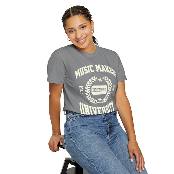 Music Makers University T-shirt | Collegiate Laurel Crest Music Tee styled flat lay